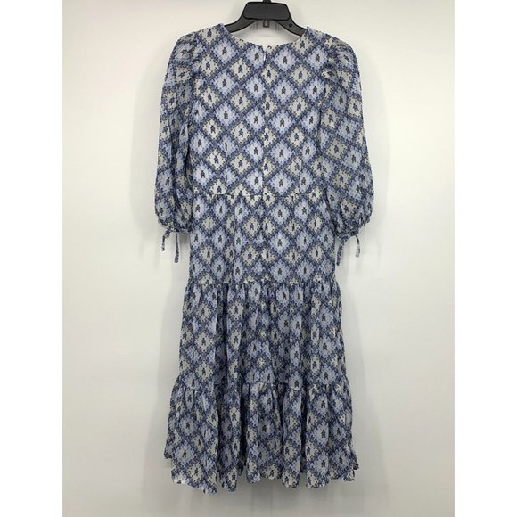Calvin Klein Dress Blue Floral Tiered Midi Tie 3/4 Sleeve V Neck - Picture 10 of 14